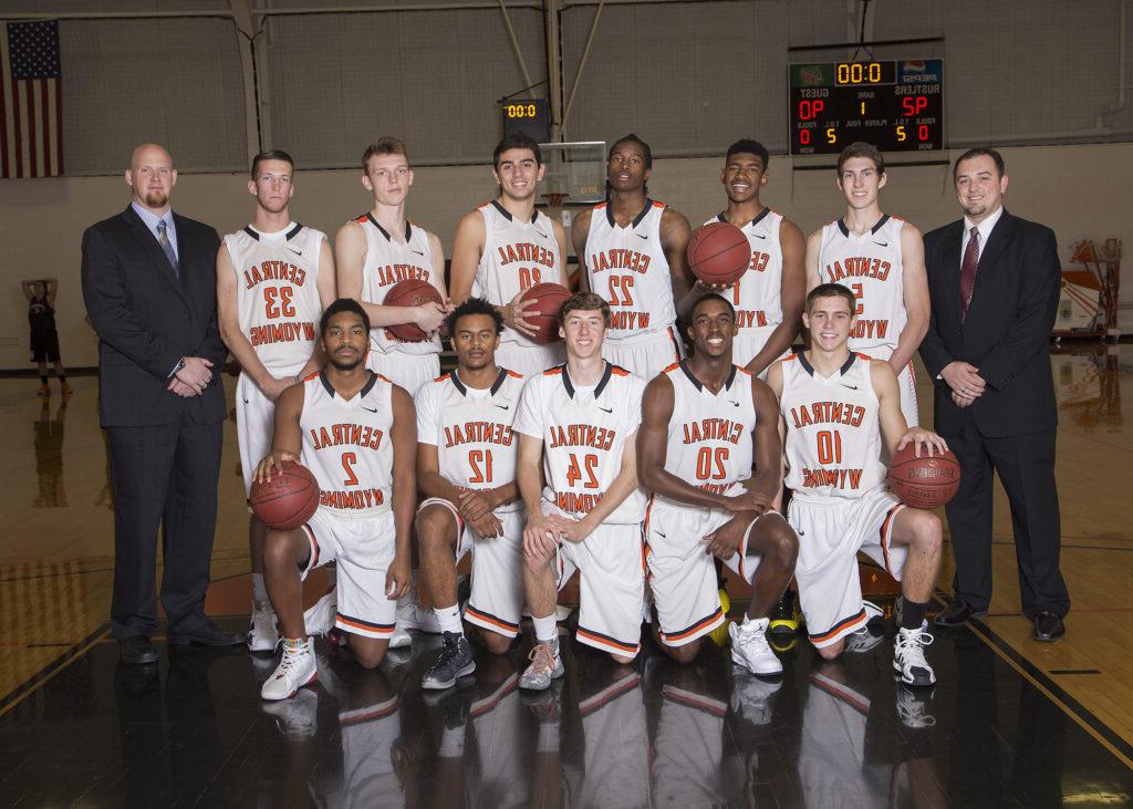 team photo of the 2016-17 CWC men's basketball team